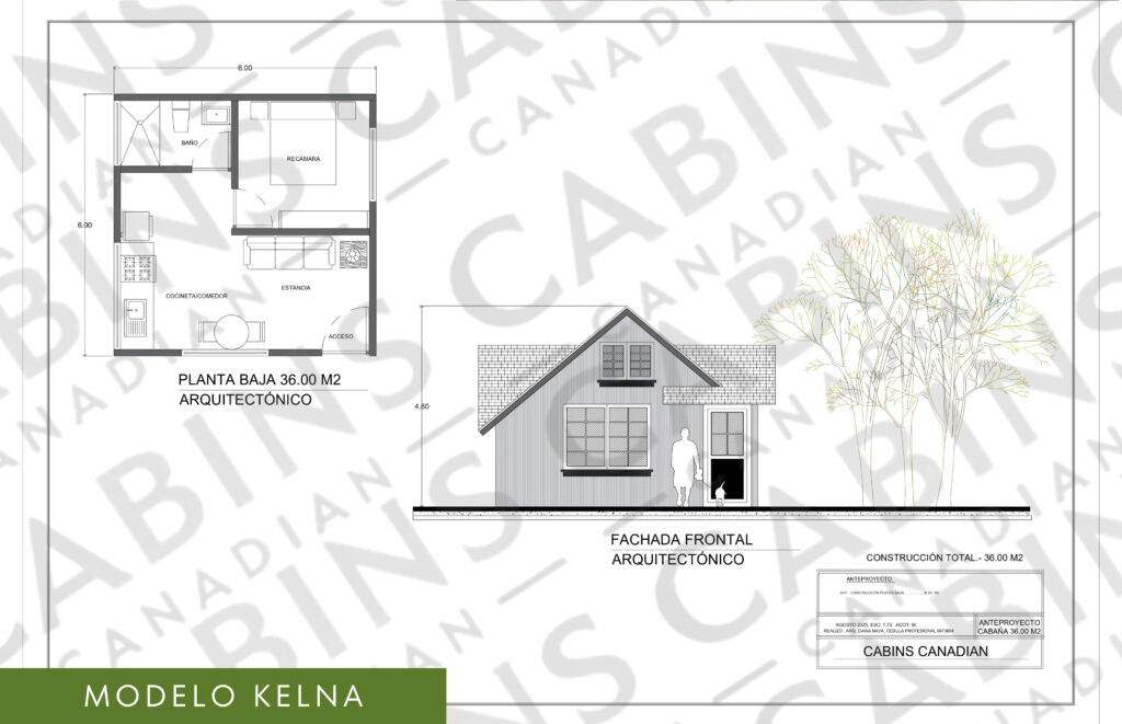 plano cabaÑa kelna 36.00 m2