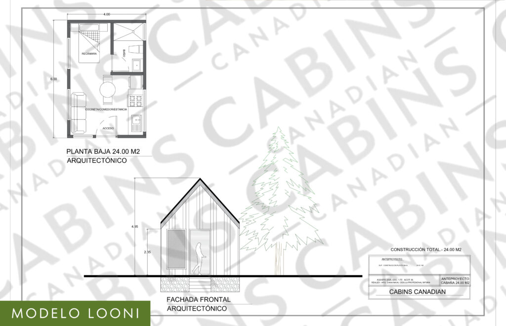plano cabaÑa looni 24.00 m2